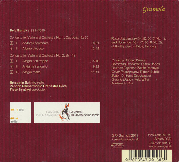 Béla Bartók  /  Benjamin Schmid, Pannon Philharmonic Orchestra, Tibor Bogányi : Die Violinkonzerte (CD, Album)