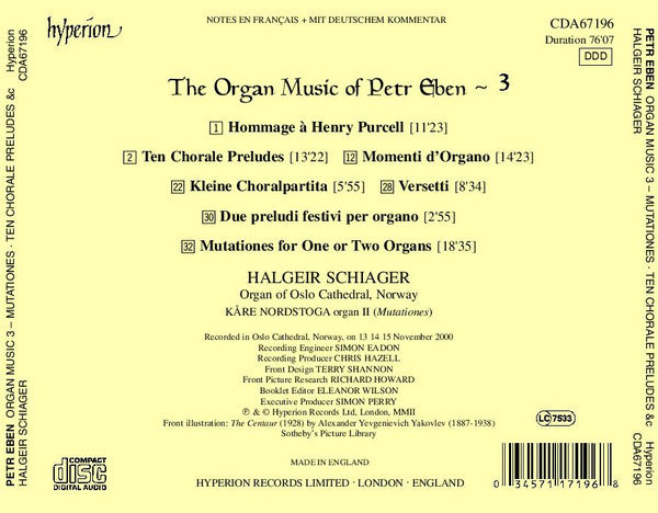 Petr Eben / Halgeir Schiager : Mutations • Ten Chorale Preludes • Kleine Choralpartita • Due Preludi Festivi • Versetti • Hommage à Henry Purcell • Momenti D'Organo (CD, Album)