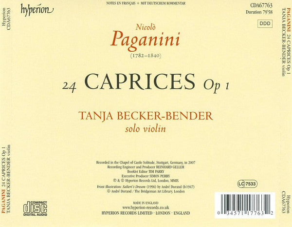Niccolò Paganini, Tanja Becker-Bender : 24 Caprices For Solo Violin (CD, Album)