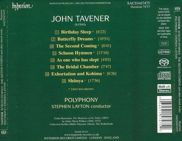 John Tavener / Polyphony, Stephen Layton : Schuon Hymnen - The Second Coming - Exhortation And Kohima - Shûnya And Other Choral Works (SACD, Hybrid, Multichannel, Album)