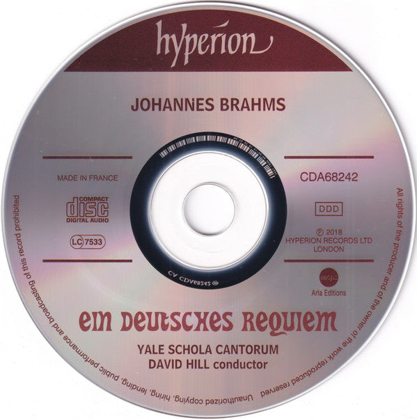 Johannes Brahms, Iain Farrington / Yale Schola Cantorum, David Hill : Ein Deutsches Requiem (Chamber Ensemble Orchestration) (CD, Album)