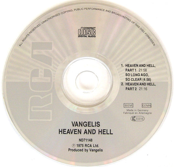 Vangelis : Heaven And Hell (CD, Album, RE)