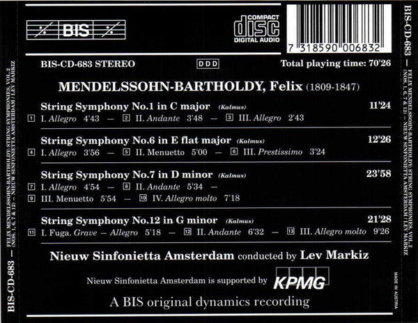 Felix Mendelssohn-Bartholdy - Nieuw Sinfonietta Amsterdam, Lev Markiz : The Complete String Symphonies – Volume 2 (CD, Album)