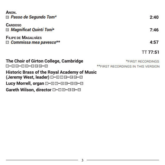 Manuel Cardoso (2), The Choir Of Girton College, Cambridge, Historic Brass Of The Royal Academy Of Music, Gareth Wilson : Missa Secundi Toni And Other Works (CD, Album)