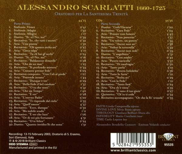 Alessandro Scarlatti, Linda Campanella, Silvia Bossa, Gianluca Belfiori Doro, Mario Cecchetti, Alessandro Stradella Consort, Estevan Velardi : Oratorio Per La Santissima Trinità (2xCD, Album, RE)