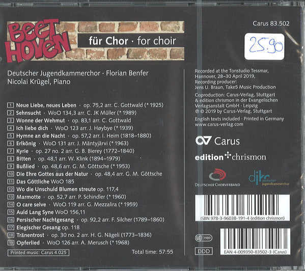 Deutscher Jugendkammerchor, Florian Benfer, Nicolai Krügel : Beethoven (Für Chor - For Choir) (CD, Album)