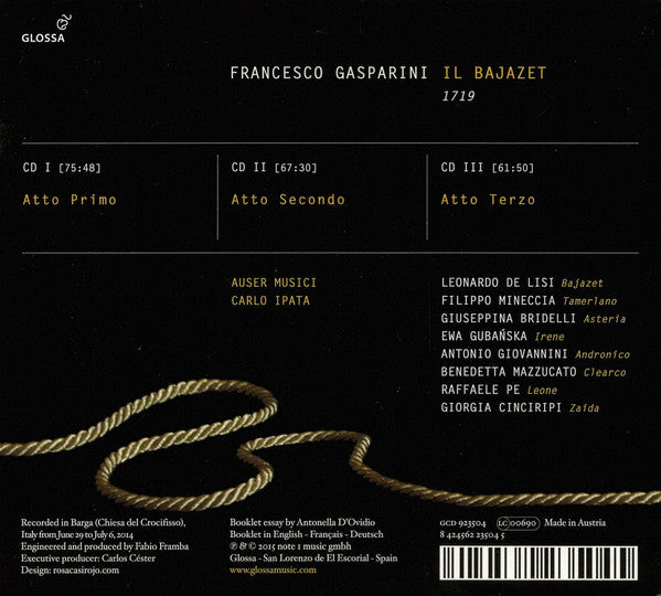 Francesco Gasparini – Leonardo De Lisi, Filippo Mineccia, Giuseppina Bridelli, Ewa Gubańska, Auser Musici, Antonio Giovannini, Carlo Ipata : Il Bajazet (1719) (3xCD, Album)