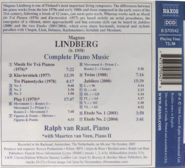 Magnus Lindberg, Ralph van Raat : Complete Piano Music (CD, Album)