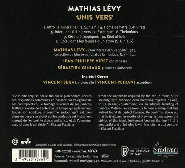 Mathias Lévy, Jean-Philippe Viret, Sébastien Giniaux Guests Vincent Peirani, Vincent Segal : Unis Vers (CD, Album)