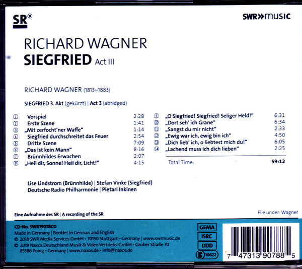 Richard Wagner - Lise Lindstrom, Stefan Vinke, Deutsche Radio Philharmonie Saarbrücken Kaiserslautern, Pietari Inkinen : Siegfried Act III (abridged) (CD)