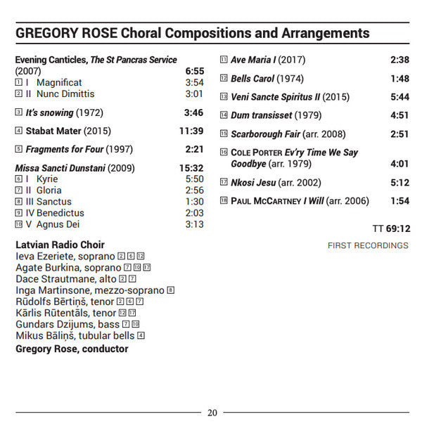 Gregory Rose, Latvian Radio Choir : Choral Compositions And Arrangements (CD, Album)