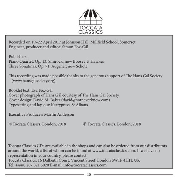 Hans Gal, Katalin Kertész, Nichola Blakey, Cressida Nash, Sarah Briggs (2) : Chamber Music, Volume Three (CD, Album)