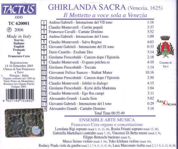 Ensemble Arte-Musica, Francesco Cera : Ghirlanda Sacra (CD)