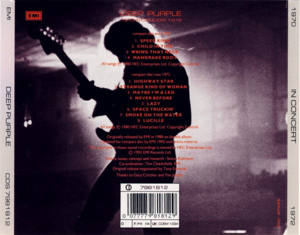 Deep Purple : In Concert (2xCD, Album, RE, RP)