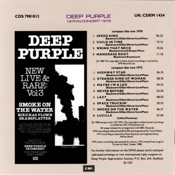 Deep Purple : In Concert (2xCD, Album, RE, RP)