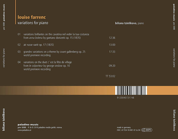 Louise Farrenc, Biliana Tzinlikova : Variations For Piano (CD, Album)