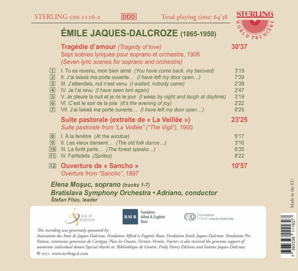 Emile Jaques-Dalcroze, Elena Moșuc, Bratislava Symphony Orchestra, Adriano (3) : Tragédie D'amour; Suite Pastorale; Ouverture (CD, Album)