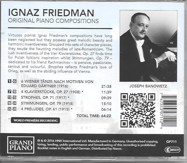 Ignaz Friedman, Joseph Banowetz :  Original Piano Compositions (Includes World Premiere Recordings) (CD, Album)