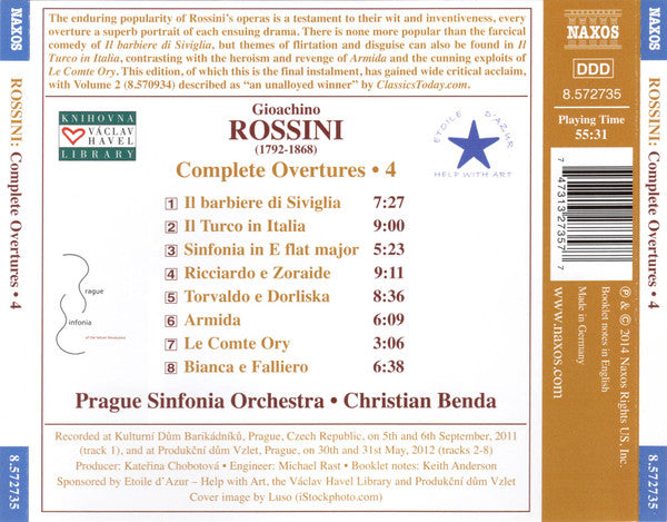 Christian Benda, Prague Sinfonia Orchestra : Rossini Complete Overtures - 4 Il Barbiere Di Siviglia, Il Turco In Italia - Armida (CD)