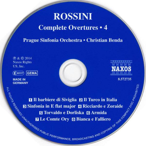 Christian Benda, Prague Sinfonia Orchestra : Rossini Complete Overtures - 4 Il Barbiere Di Siviglia, Il Turco In Italia - Armida (CD)