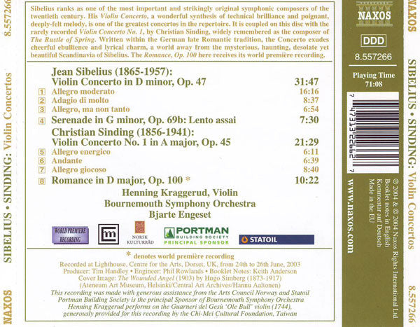 Jean Sibelius - Christian Sinding / Henning Kraggerud, Bournemouth Symphony Orchestra, Bjarte Engeset : Violin Concertos (CD, O-c)