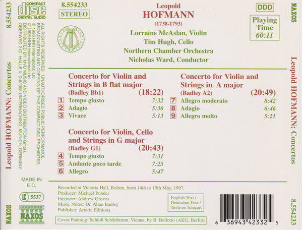 Leopold Hofmann - Lorraine McAslan, Tim Hugh, Northern Chamber Orchestra, Nicholas Ward : Violin Concertos (CD, Album)