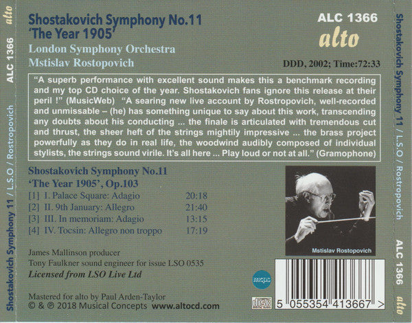 Dmitri Shostakovich - London Symphony Orchestra, Mstislav Rostropovich : Symphony No 11 "The Year 1905' (CD, Album, RE)