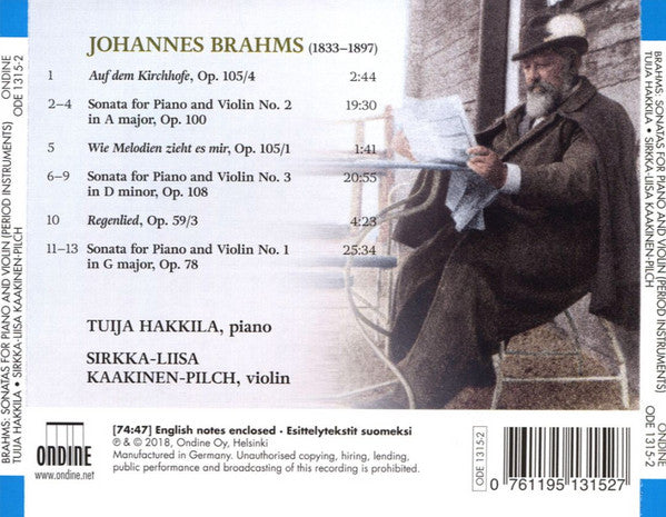 Johannes Brahms, Tuija Hakkila, Sirkka-Liisa Kaakinen-Pilch : Sonatas For Piano And Violin On Period Instruments (CD, Album)