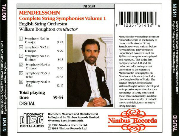 Felix Mendelssohn-Bartholdy / English String Orchestra, William Boughton : Complete String Symphonies Vol 1 (CD, Album)