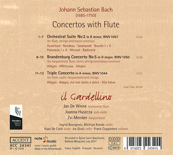 Johann Sebastian Bach - Jan De Winne, Il Gardellino : Concertos With Flute (CD, Album)