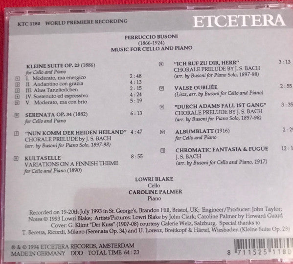 Lowri Blake, Caroline Palmer : Busoni Music For Cello & Piano (CD)