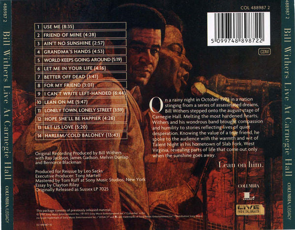 Bill Withers : Bill Withers Live At Carnegie Hall (CD, Album, RE)