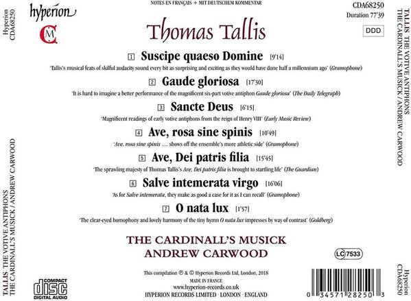 Thomas Tallis, The Cardinall's Musick, Andrew Carwood : The Votive Antiphons (CD, Album, Comp)