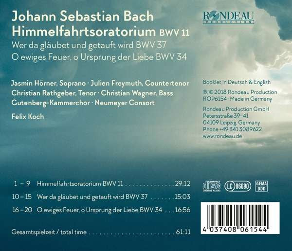 Johann Sebastian Bach, Gutenberg-Kammerchor, Neumeyer Consort, Felix Koch (3) : Himmelfahrtsoratorium BWV 11 (CD, Album)