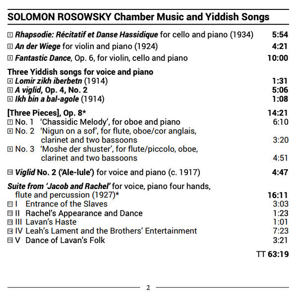 Solomon Rosowsky, Sari Gruber, Rachel Calloway, Musicians Of The Pittsburgh Jewish Music Festival : Chamber Music And Yiddish Songs (CD, Album)