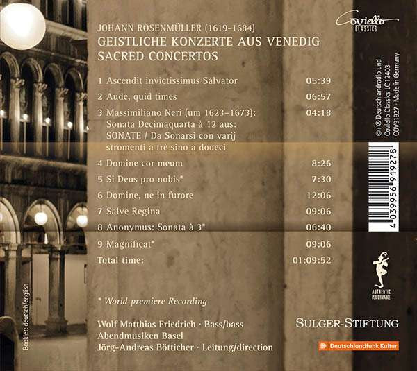 Johann Rosenmüller - Wolf Matthias Friedrich, Abendmusiken Basel, Jörg Andreas Bötticher : Sacred Concertos (CD)