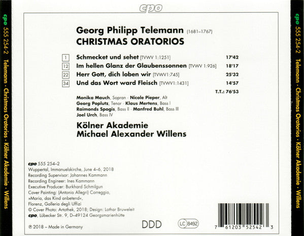 Georg Philipp Telemann, Monika Mauch, Nicole Pieper, Georg Poplutz, Klaus Mertens, Raimonds Spogis, Manfred Buhl (2), Joel Urch, Kölner Akademie, Michael Willens : Christmas Oratorios (CD, Album)