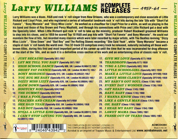Larry Williams (3) : The Complete Releases - 1957-1961 (CDr, Comp)