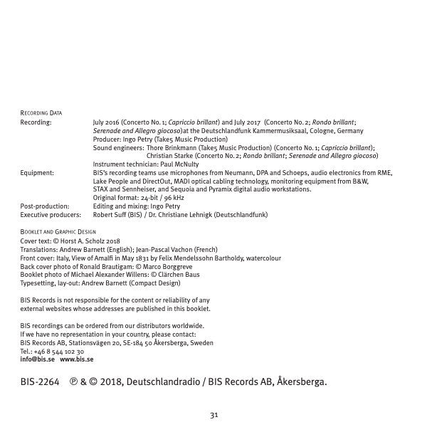 Mendelssohn*, Ronald Brautigam, Kölner Akademie, Michael Alexander Willens* : Piano Concertos (SACD, Hybrid, Multichannel, Album)