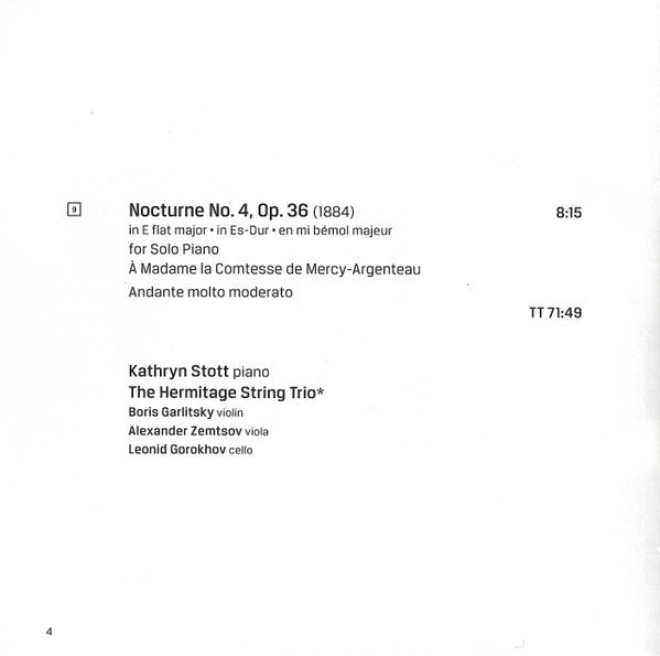 Gabriel Fauré, Kathryn Stott, The Hermitage String Trio : Piano Quartets · Nocturne No.4 (CD, Album)