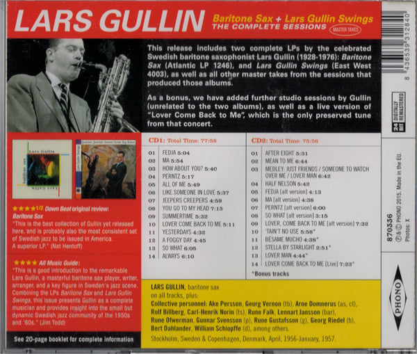 Lars Gullin : Bariton Sax + Lars Gullin Swings (The Complete Sessions) (2xCD, Album, Comp, RM)