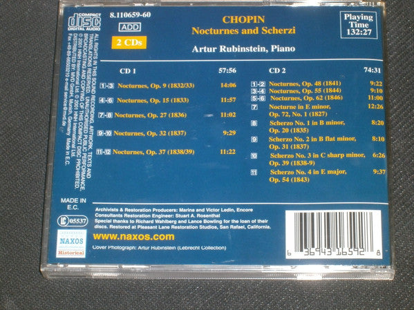 Arthur Rubinstein, Frédéric Chopin : Nocturnes And Scherzi (2xCD, Album, Comp, Mono, RM)