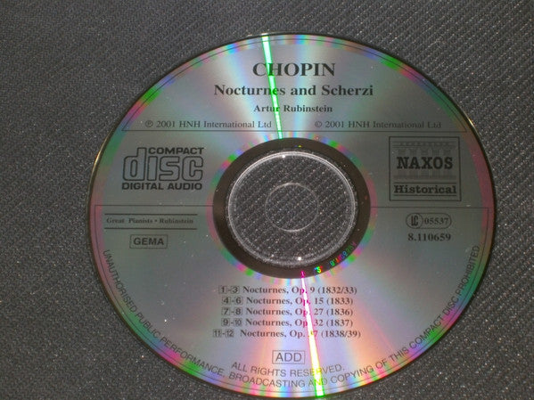 Arthur Rubinstein, Frédéric Chopin : Nocturnes And Scherzi (2xCD, Album, Comp, Mono, RM)