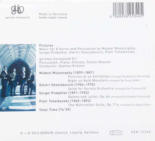 Modest Mussorgsky, Sergei Prokofiev, Dmitri Shostakovich, Pyotr Ilyich Tchaikovsky - German Hornsound : Pictures (Music For 8 Horns And Percussion) (CD, Album)