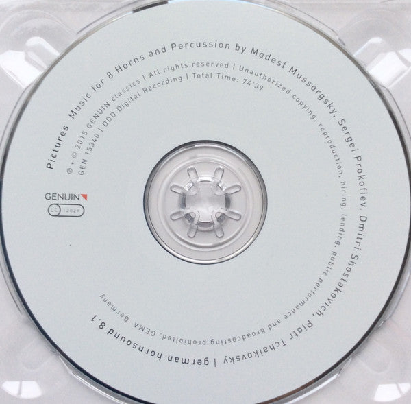 Modest Mussorgsky, Sergei Prokofiev, Dmitri Shostakovich, Pyotr Ilyich Tchaikovsky - German Hornsound : Pictures (Music For 8 Horns And Percussion) (CD, Album)