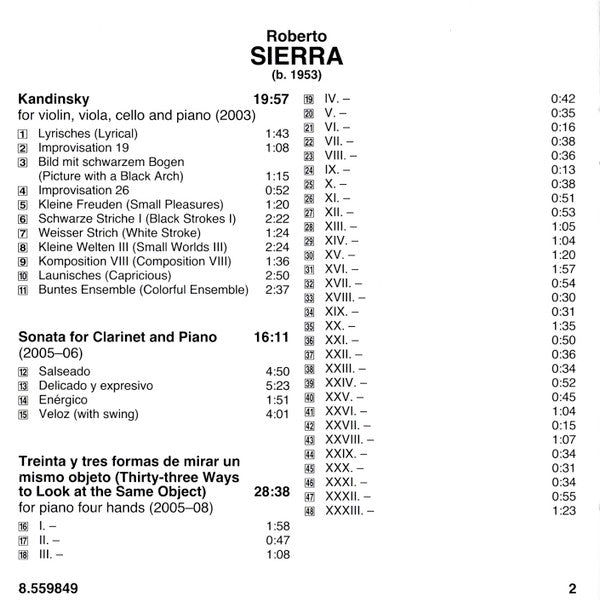 Roberto Sierra, Continuum (4), Cheryl Seltzer, Joel Sachs (2) : Kandinsky - Chamber Music (CD, Album)