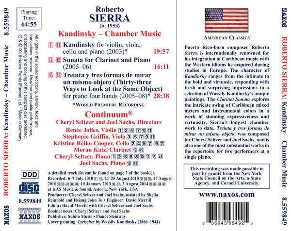 Roberto Sierra, Continuum (4), Cheryl Seltzer, Joel Sachs (2) : Kandinsky - Chamber Music (CD, Album)