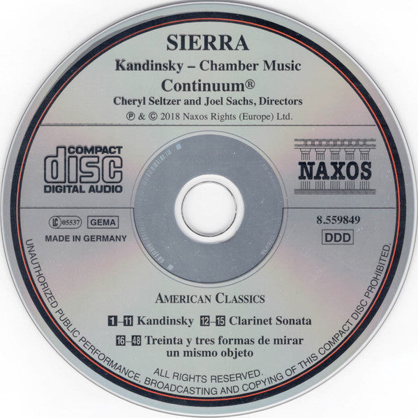 Roberto Sierra, Continuum (4), Cheryl Seltzer, Joel Sachs (2) : Kandinsky - Chamber Music (CD, Album)