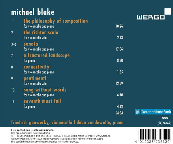 Michael Blake (9) - Friedrich Gauwerky, Daan Vandewalle : The Philosophy Of Composition (Works For Violoncello And Piano) (CD, Album)