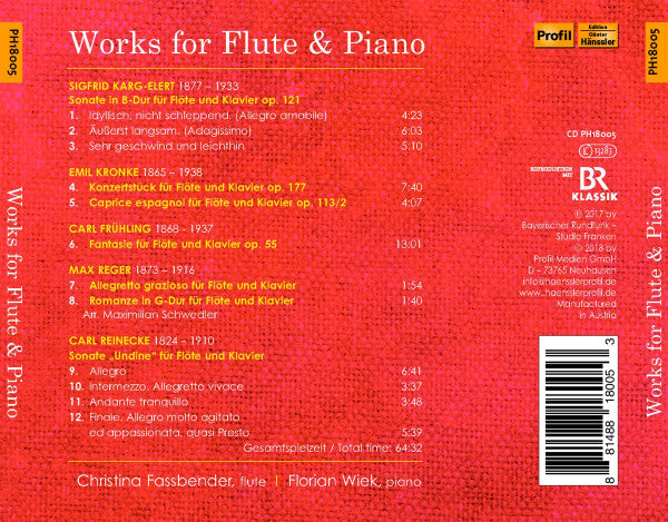 Emil Kronke | Max Reger | Carl Reinecke | Sigfrid Karg-Elert | Carl Frühling, Christina Fassbender | Florian Wiek : Works For Flute & Piano (CD, Album)